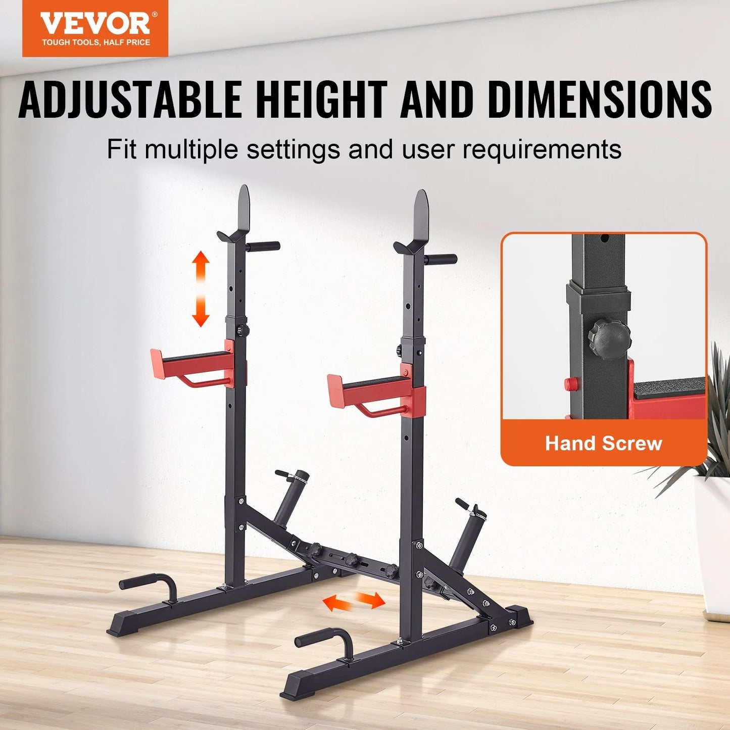 VEVOR Multi-Functional Squat Stand Power Rack with Adjustable Bench Press Stands, Weight Plate Storage, and 600 lbs Max Load Capacity for Home and Commercial Gyms
