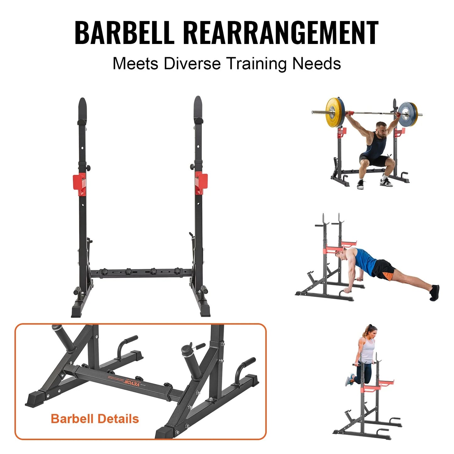 VEVOR Multi-Functional Squat Stand Power Rack with Adjustable Bench Press Stands, Weight Plate Storage, and 600 lbs Max Load Capacity for Home and Commercial Gyms