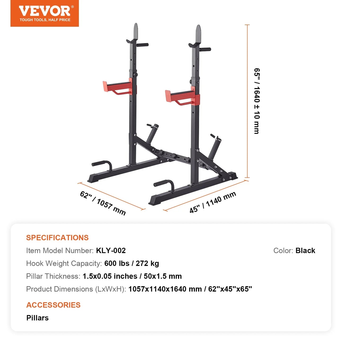VEVOR Multi-Functional Squat Stand Power Rack with Adjustable Bench Press Stands, Weight Plate Storage, and 600 lbs Max Load Capacity for Home and Commercial Gyms