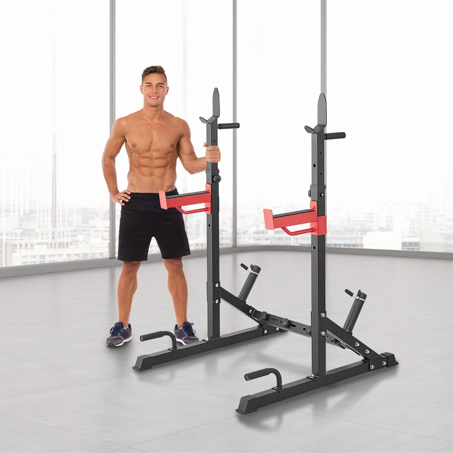 VEVOR Multi-Functional Squat Stand Power Rack with Adjustable Bench Press Stands, Weight Plate Storage, and 600 lbs Max Load Capacity for Home and Commercial Gyms