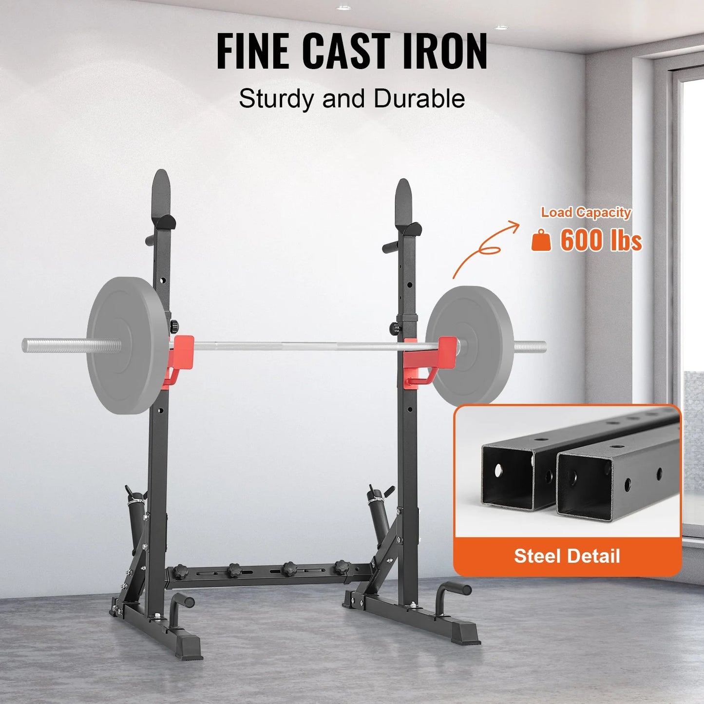VEVOR Multi-Functional Squat Stand Power Rack with Adjustable Bench Press Stands, Weight Plate Storage, and 600 lbs Max Load Capacity for Home and Commercial Gyms