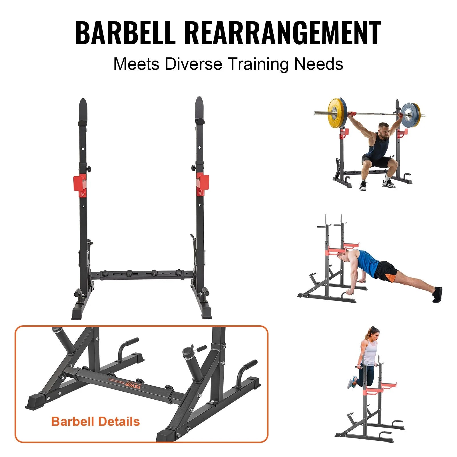 VEVOR Multi-Functional Squat Stand Power Rack with Adjustable Bench Press Stands, Weight Plate Storage, and 600 lbs Max Load Capacity for Home and Commercial Gyms