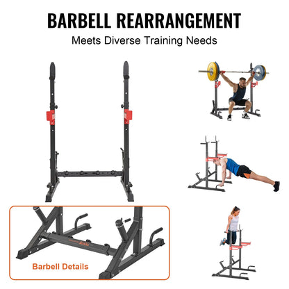 VEVOR Multi-Functional Squat Stand Power Rack with Adjustable Bench Press Stands, Weight Plate Storage, and 600 lbs Max Load Capacity for Home and Commercial Gyms