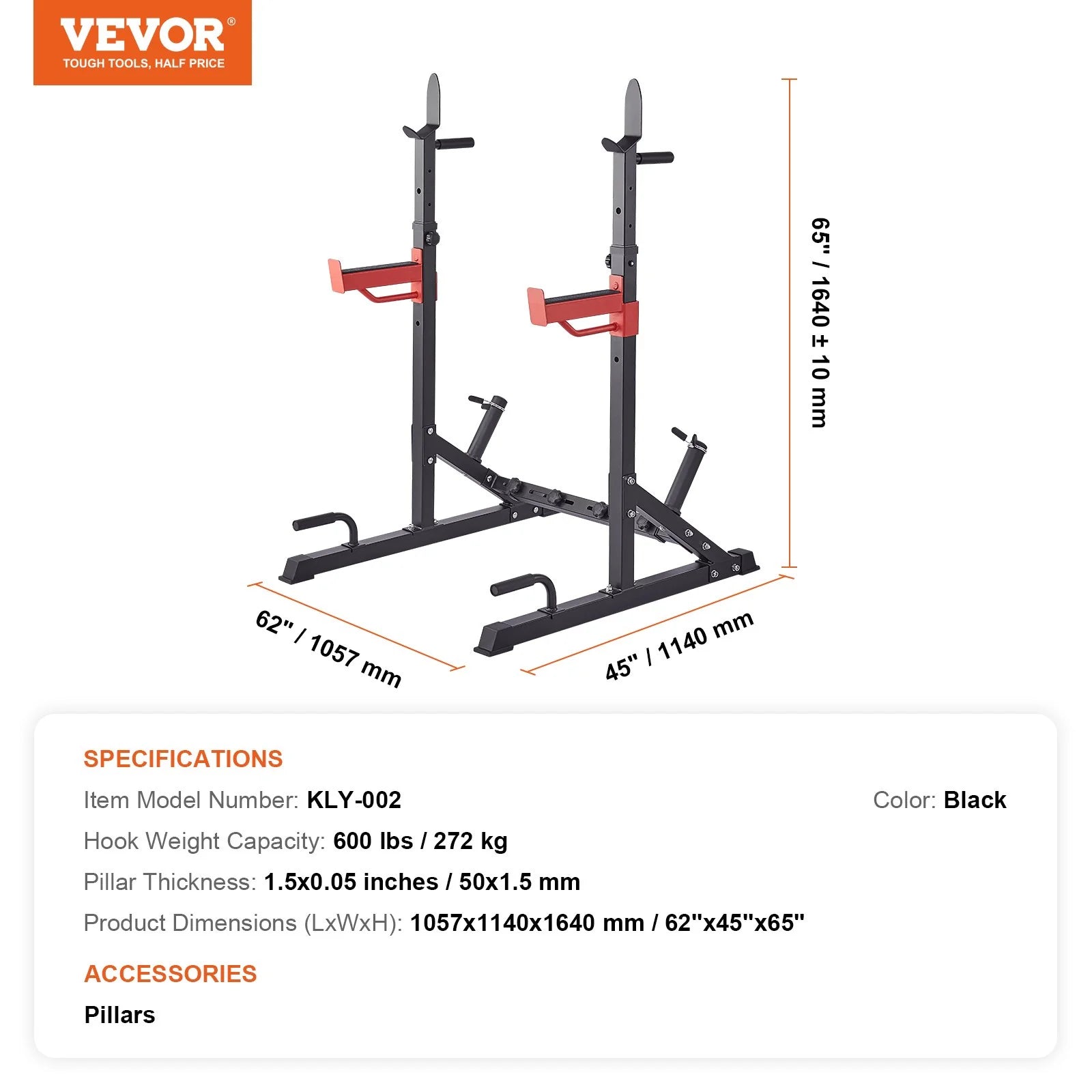 VEVOR Multi-Functional Squat Stand Power Rack with Adjustable Bench Press Stands, Weight Plate Storage, and 600 lbs Max Load Capacity for Home and Commercial Gyms