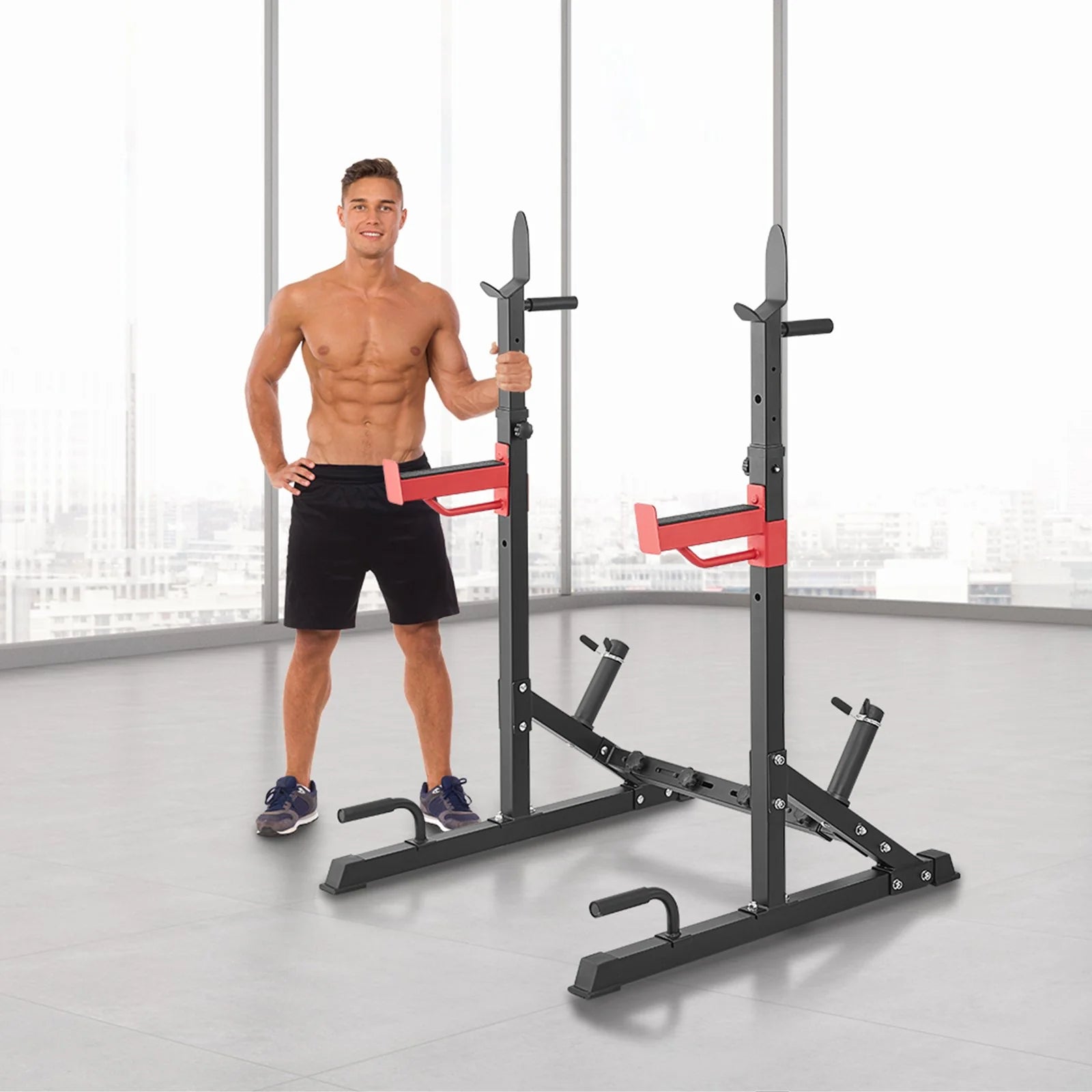 VEVOR Multi-Functional Squat Stand Power Rack with Adjustable Bench Press Stands, Weight Plate Storage, and 600 lbs Max Load Capacity for Home and Commercial Gyms